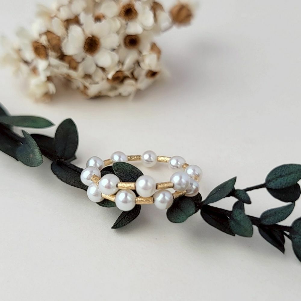 【me.luxe】K18金竹節珍珠交會戒