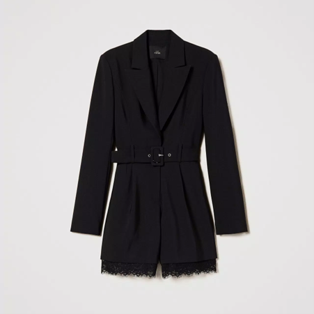 1TS0402-111 TWINSET Short Jumpsuit With Macramé Lace Black #241AP2077 (C-EU-E)