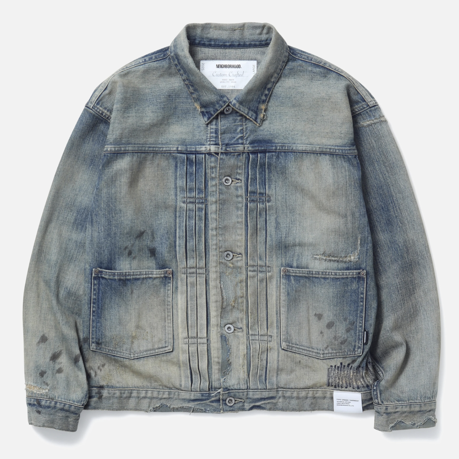 NEIGHBORHOOD SAVAGE DENIM TYPE-1 JACKET MOD 丹寧 水洗 刷色 破壞 外套 藍色/黑色 -251XBNH-JKM01