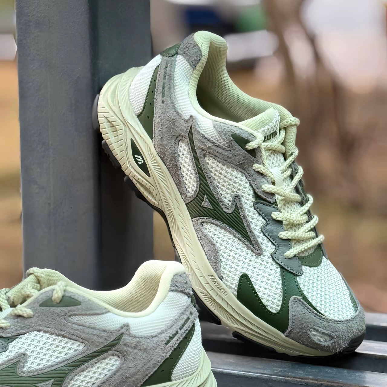 MIZUNO RACER S 美津濃 仿舊 春芽綠 米灰綠 帆布 休閒鞋 D1GH223520