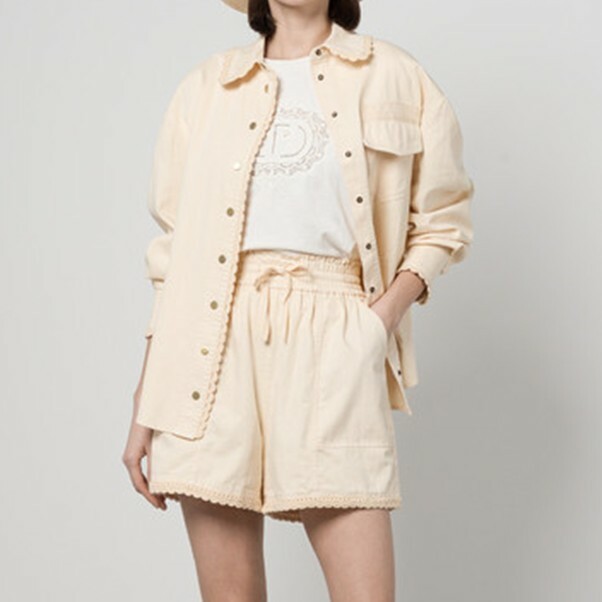 1TS0402-120 TWINSET Linen Shorts With Lace Beige #241TT2302 (C-EU-E)