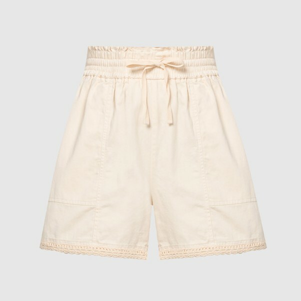 1TS0402-120 TWINSET Linen Shorts With Lace Beige #241TT2302 (C-EU-E)