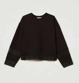 1TS0402-140 TWINSET Felpa In Punto Milano Con Pizzo Black #241TN2091 (C-EU-E)