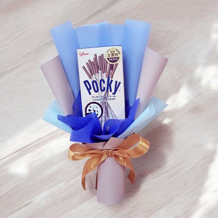 藍色單盒pocky零食花束,桃園幸福禮物花店