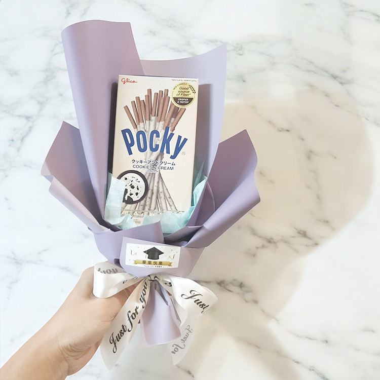 紫色單盒pocky零食花束,桃園幸福禮物花店