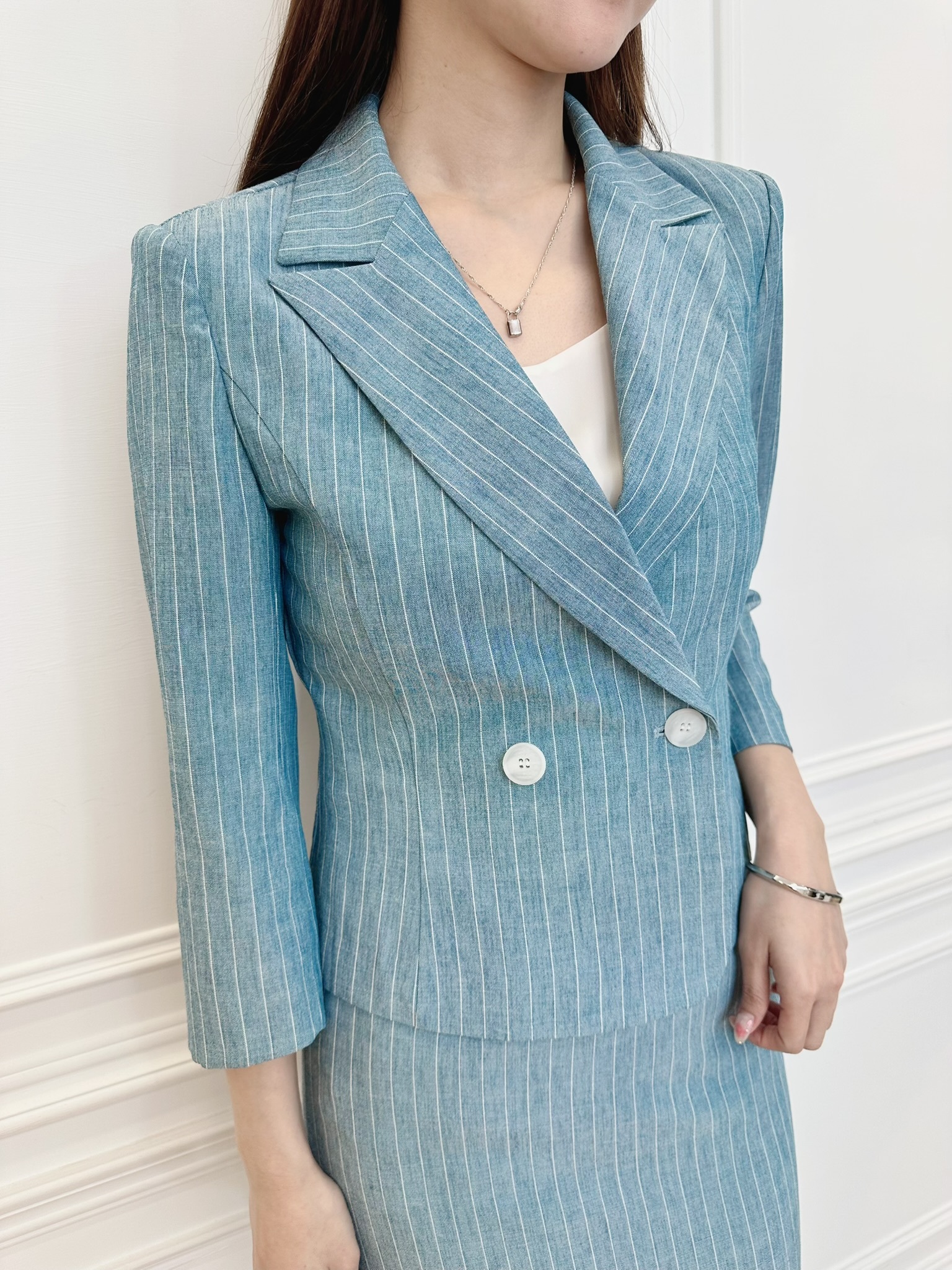 (俐落絕美!)棉麻條紋套裝