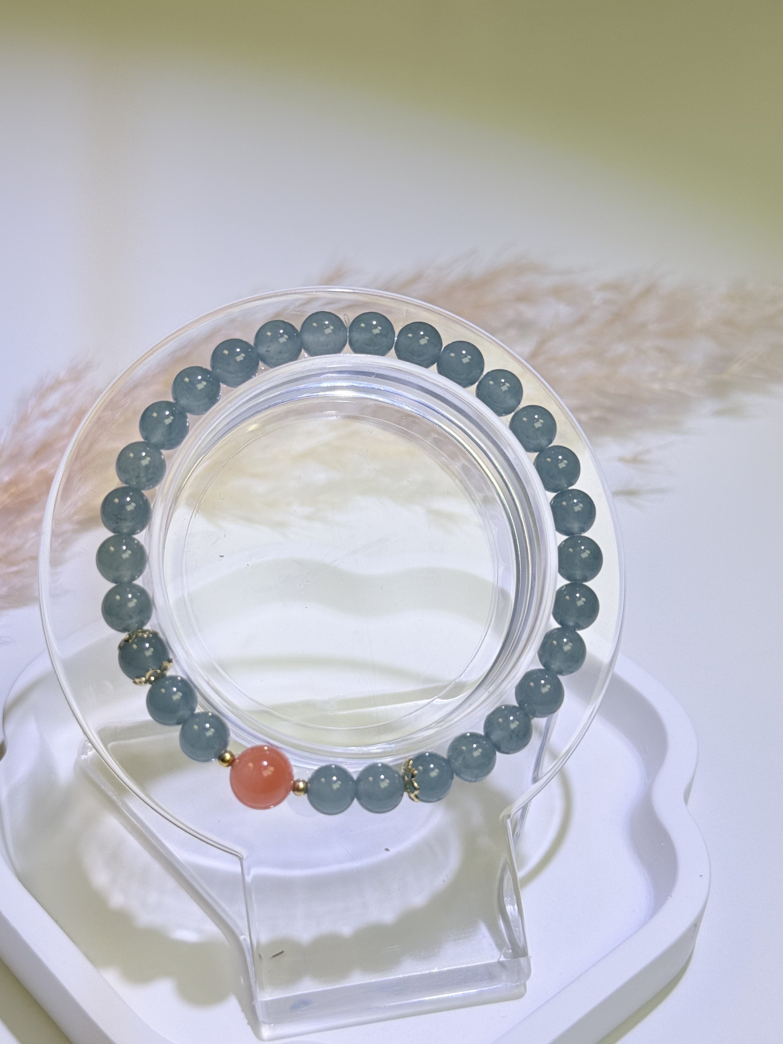 湖水藍翡翠珠串（南紅圓珠款）