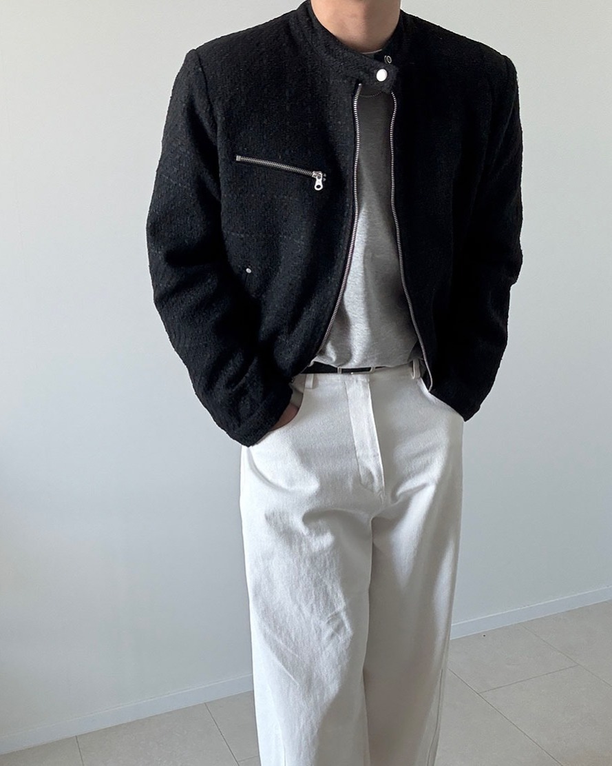 混色粗花呢小香機車短版夾克外套