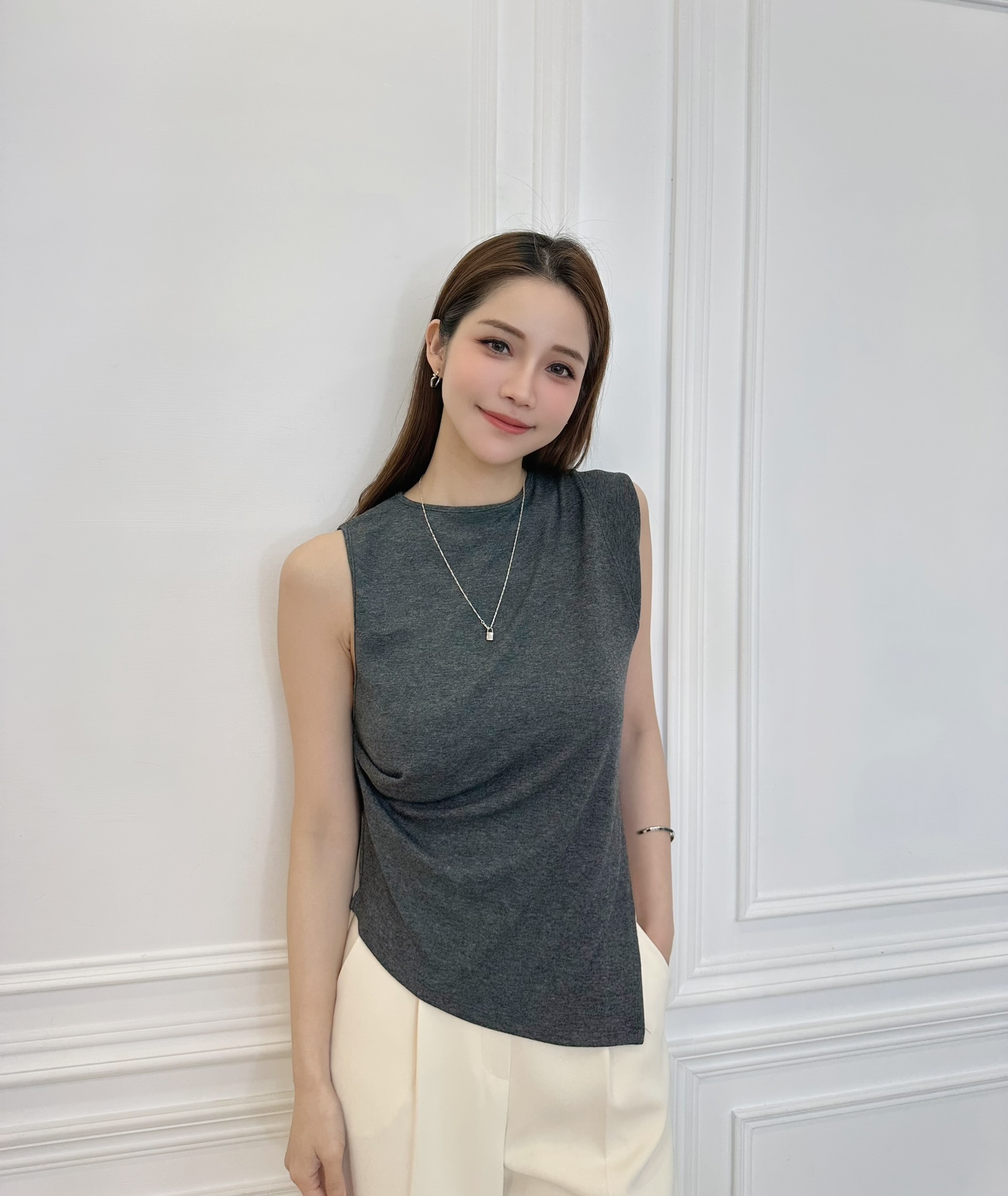 側抓皺開衩背心