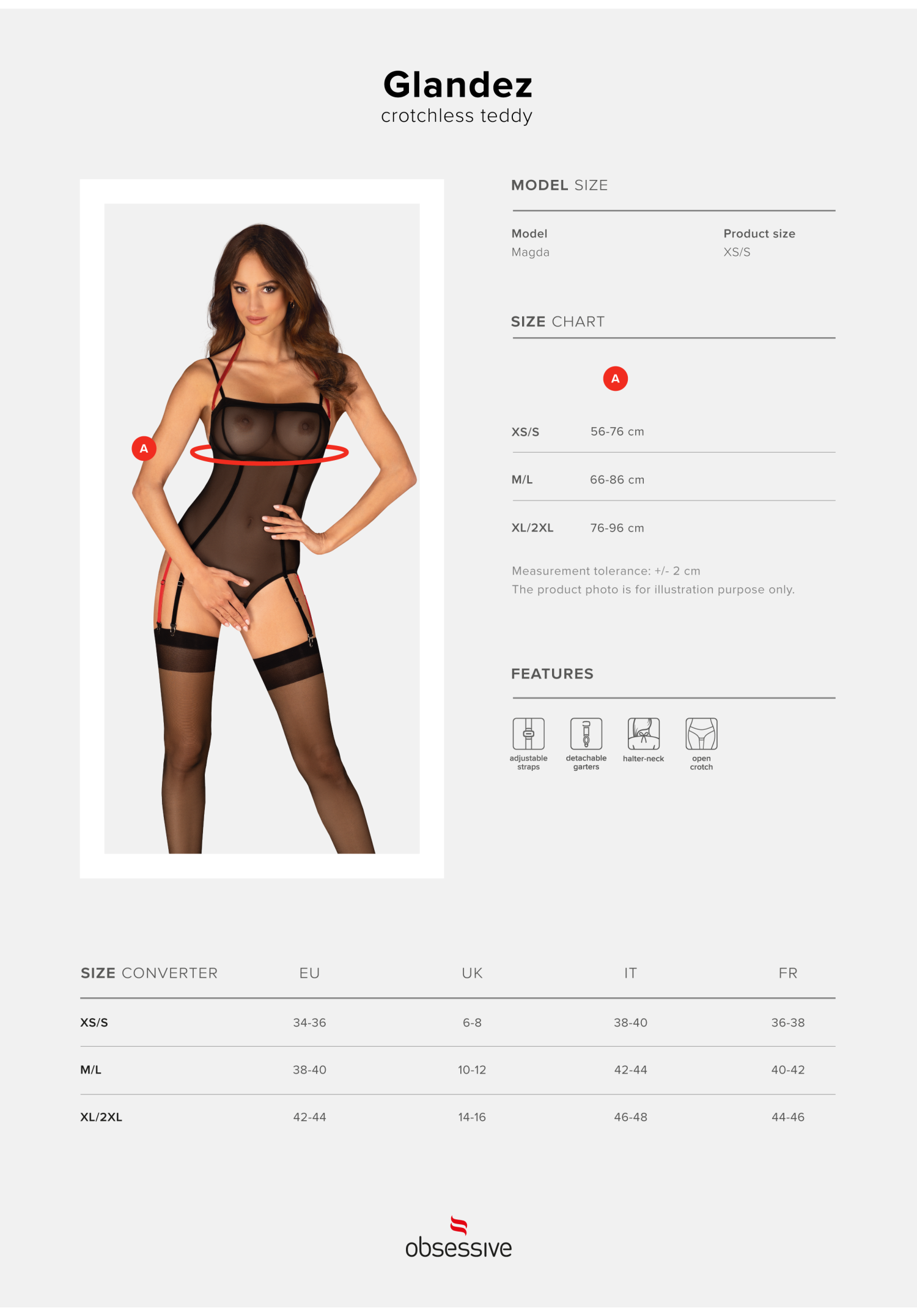 Obsessive - Glandez crotchless teddy - XS/S/M/L