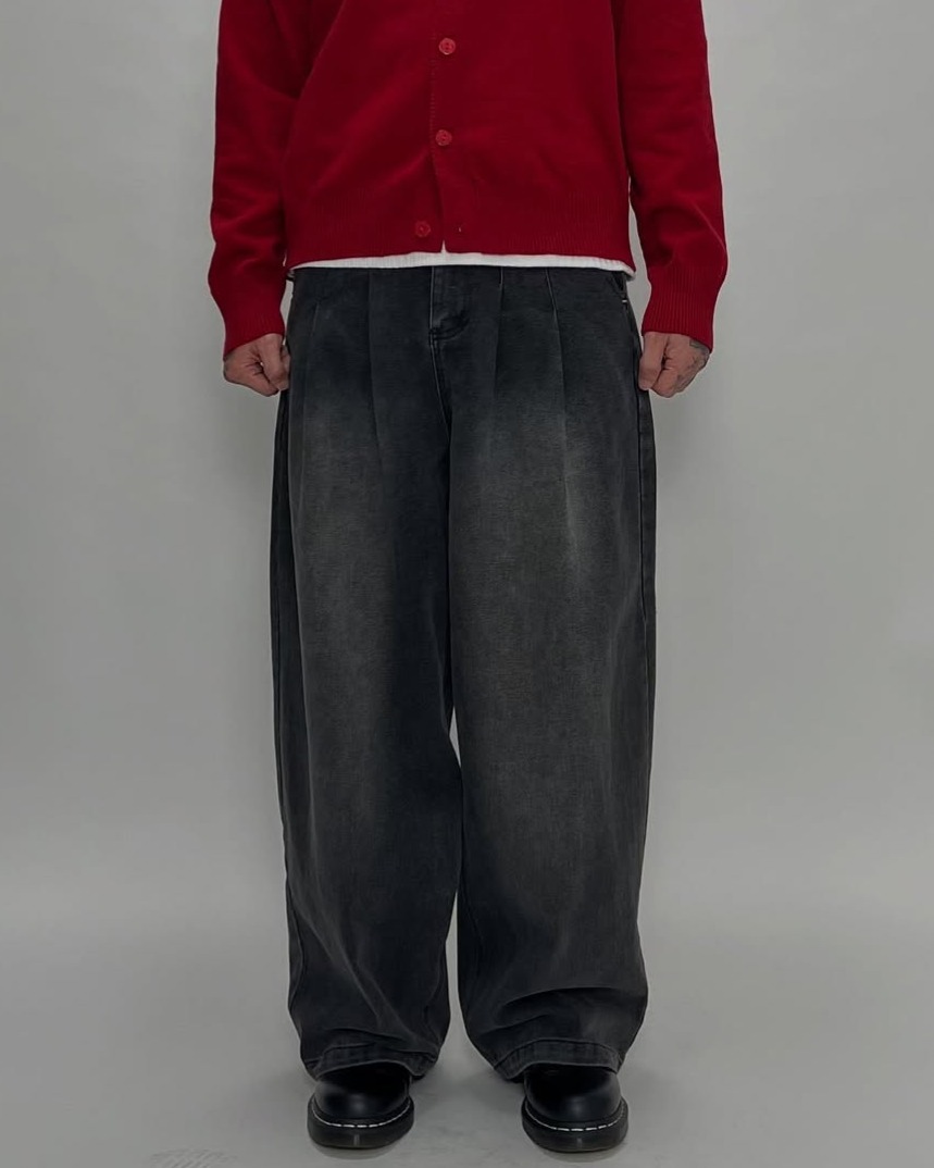 褶皺蓬蓬寬牛仔褲