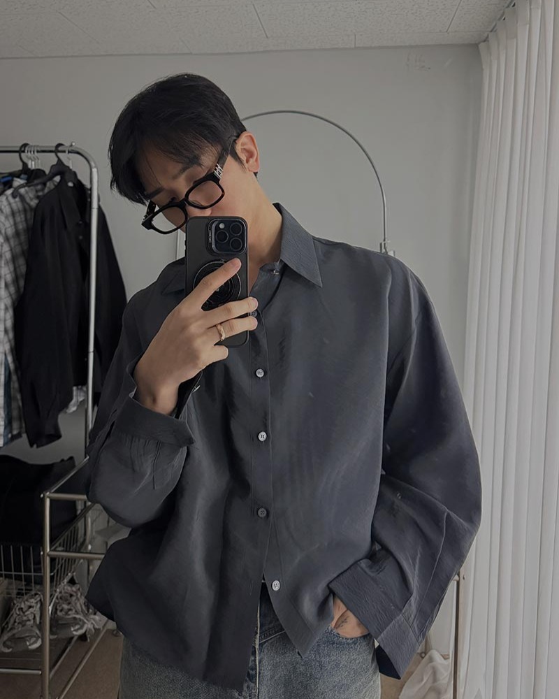 混尼龍微光澤短版襯衫