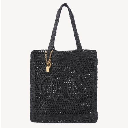 1EU0403-078 CHLOE Summer Banana Tote Bag In Raffia Black #CH25US901P08001 (B-EU-E)