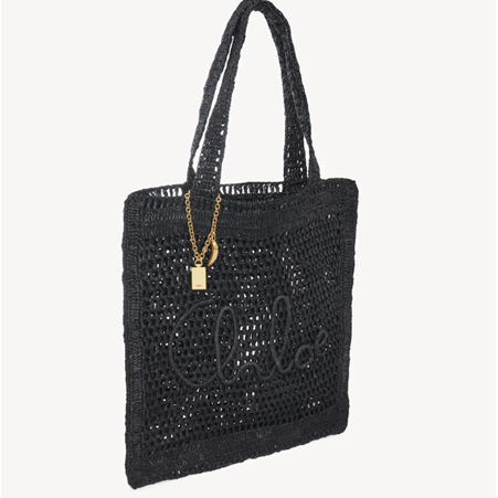 1EU0403-078 CHLOE Summer Banana Tote Bag In Raffia Black #CH25US901P08001 (B-EU-E)