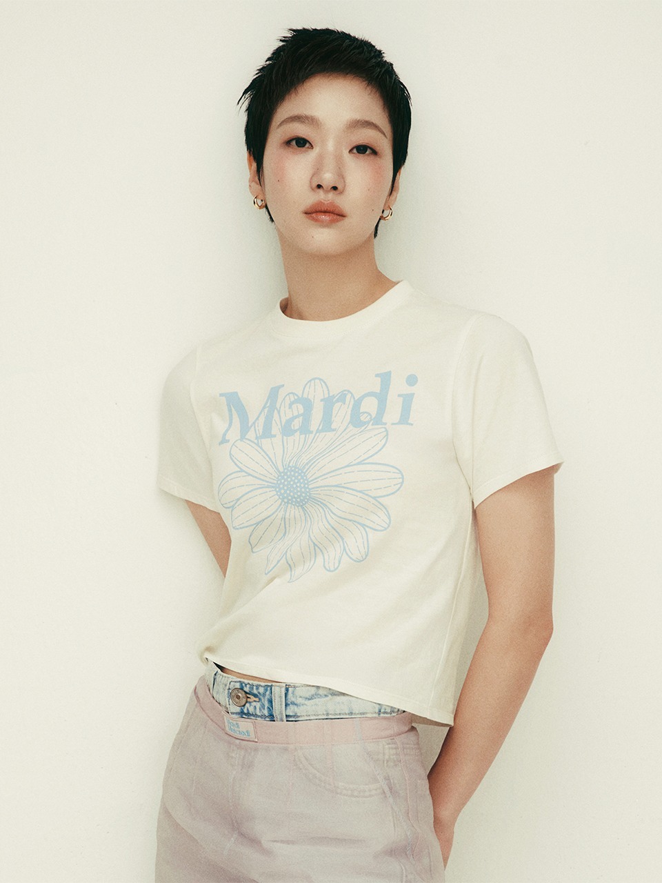 MARDI MERCREDI - SLIM TSHIRT FLOWERMARDI (CREAM ASHBLUE)