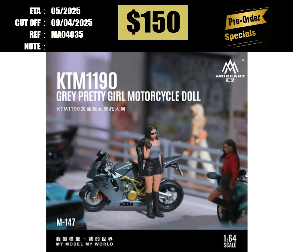 PO-$150 * MOREART * 1:64 FIGURE - KTM1190 GREY PRETTY GIRL MOTORCYCLE DOLL (MO222147) [OD03/04]