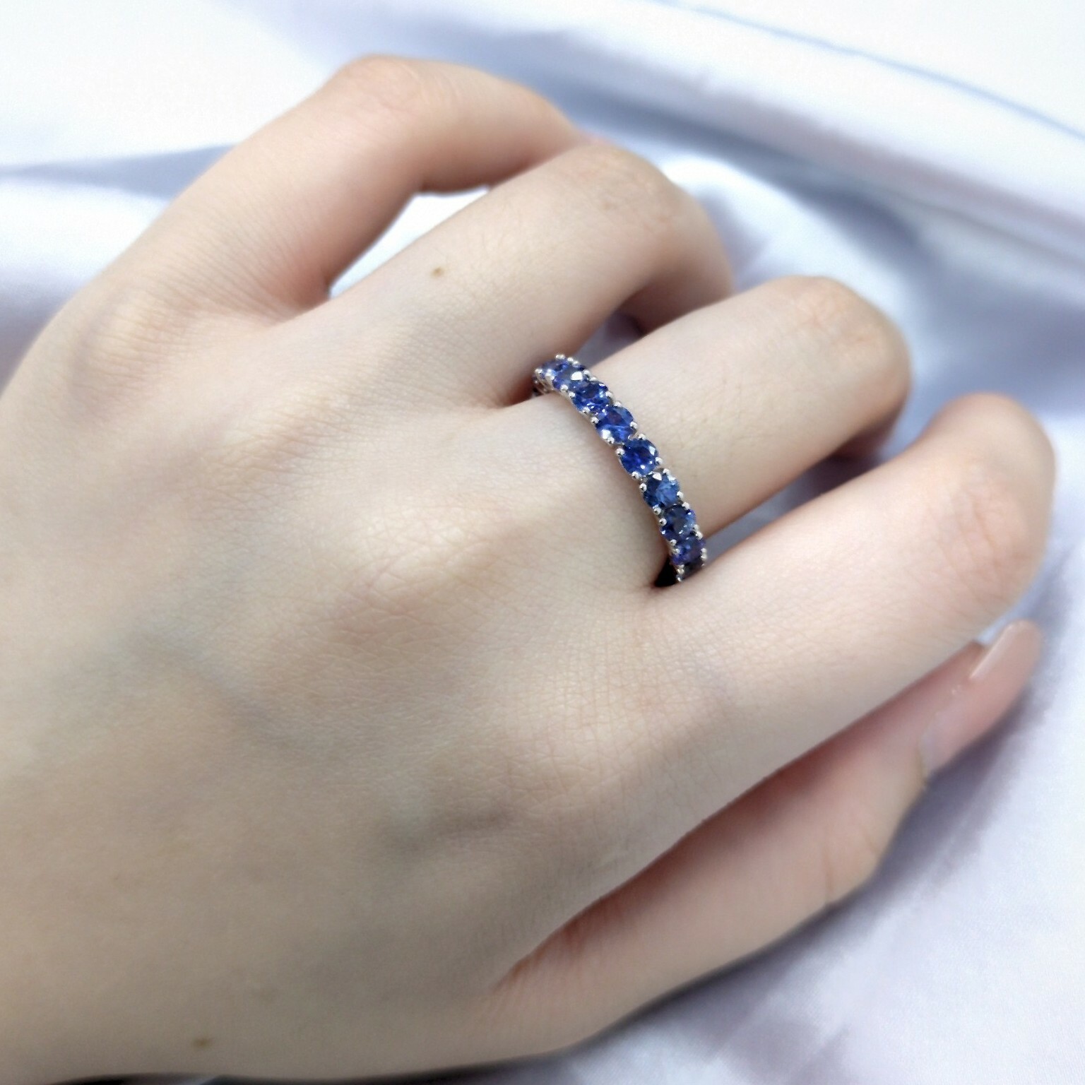 18K White Gold 3.09ct Sapphire Eternity Ring