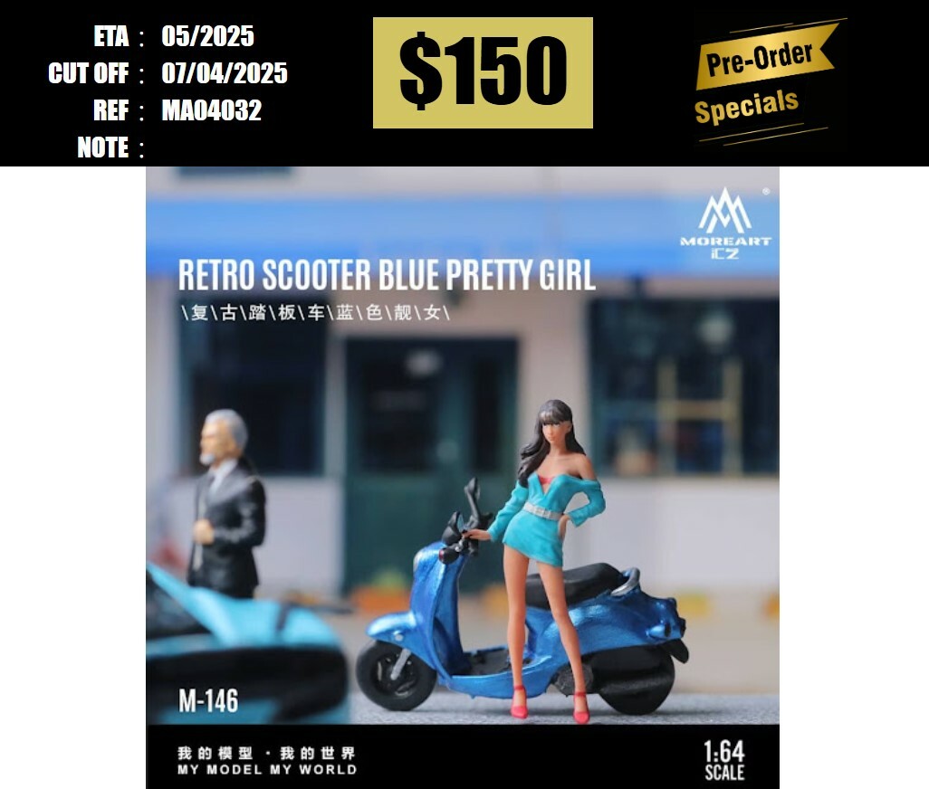 PO-$150 * MOREART * 1:64 FIGURE - RETRO SCOOTER BLUE PRETTY GIRL (MO222146) [OD03/04]