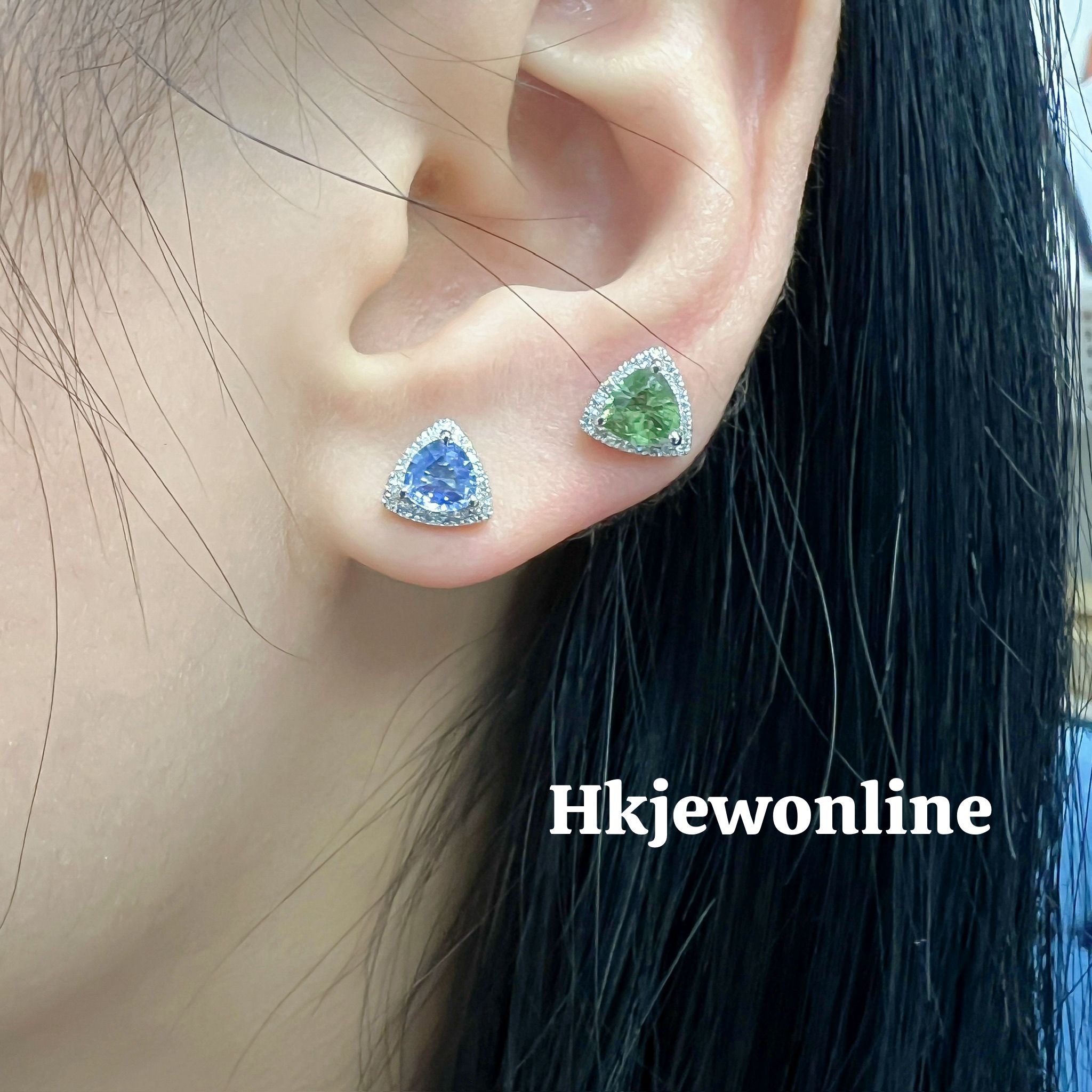 18K Rose / White Gold Multi Sapphire Diamond Earrings