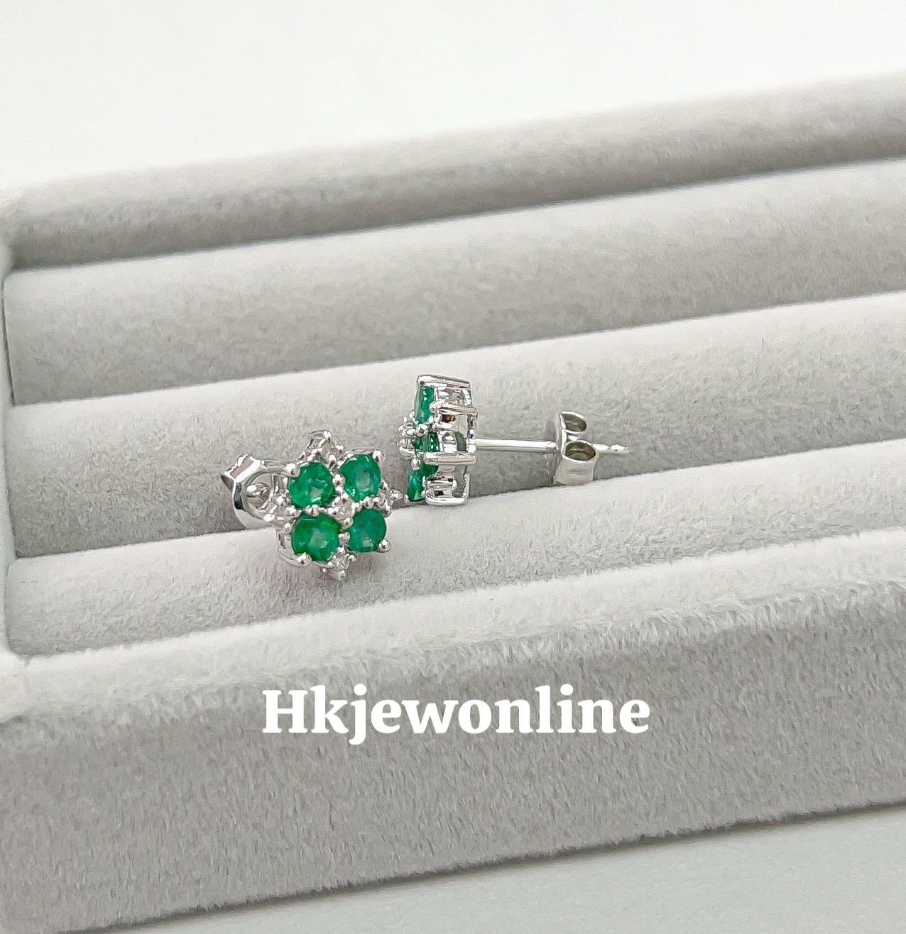 14K White Gold Emerald Diamond Earrings