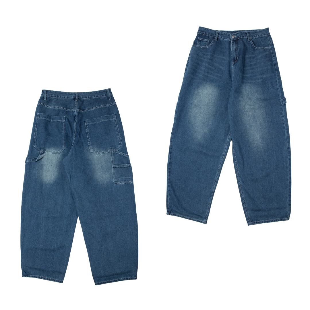 SALE- 寬版 廓型 畫家牛仔長褲 水洗藍色 【 FUZY 】- P202527