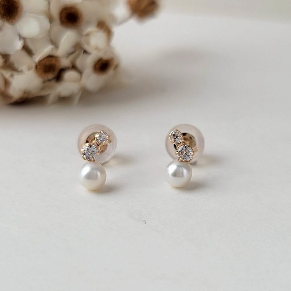 【me.luxe】K10鋯石珍珠貼式耳環
