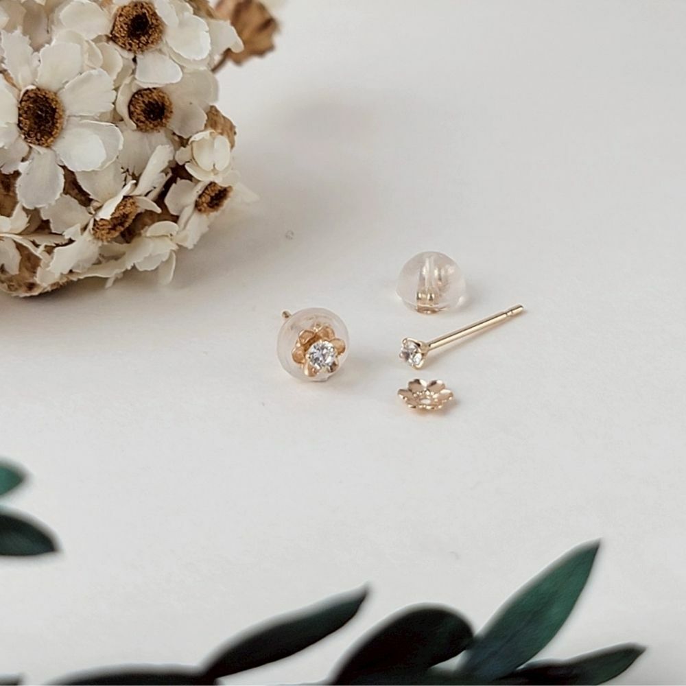 【me.luxe】K10鋯石小花可拆耳環