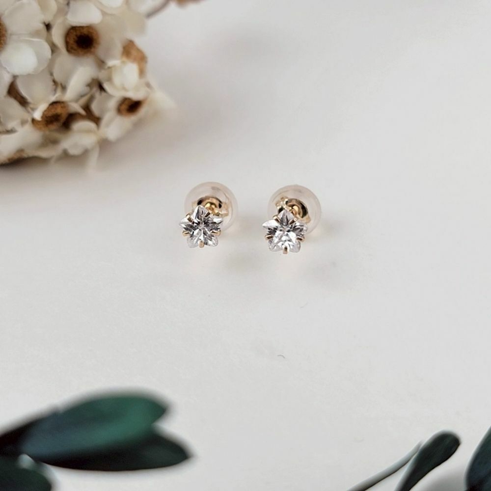 【me.luxe】K10鋯石星耳環-4mm