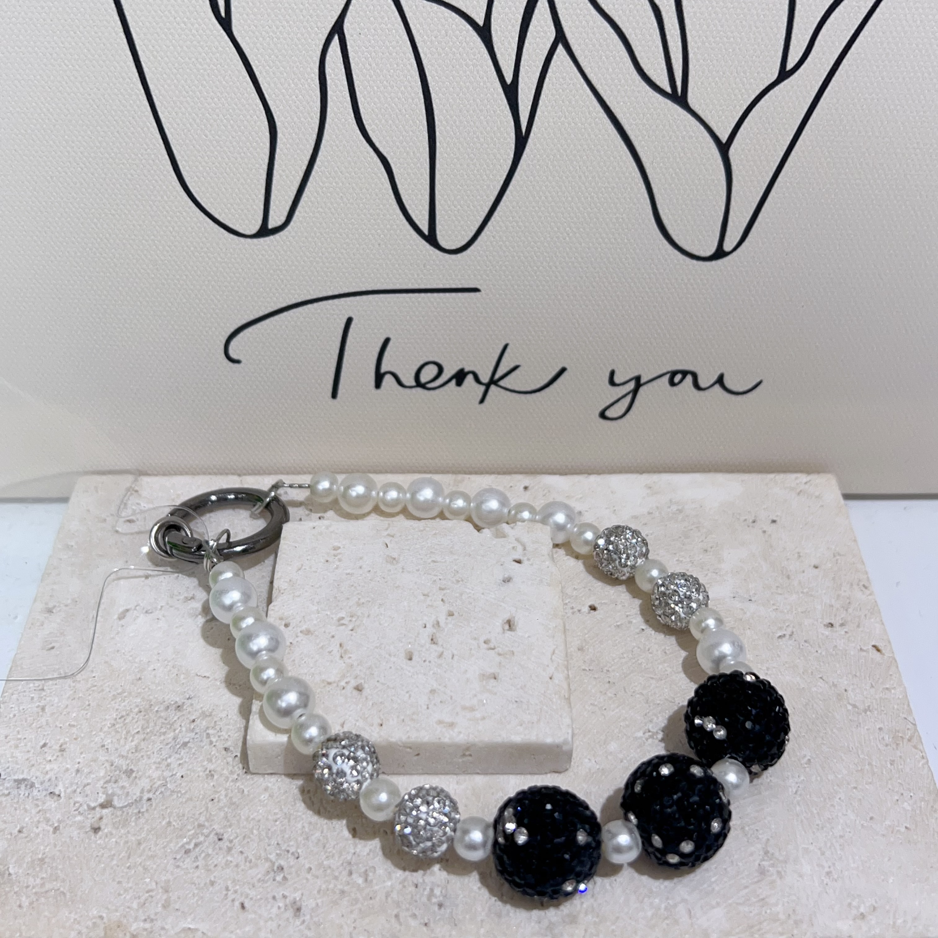 F931 黑白珍珠短手機鏈