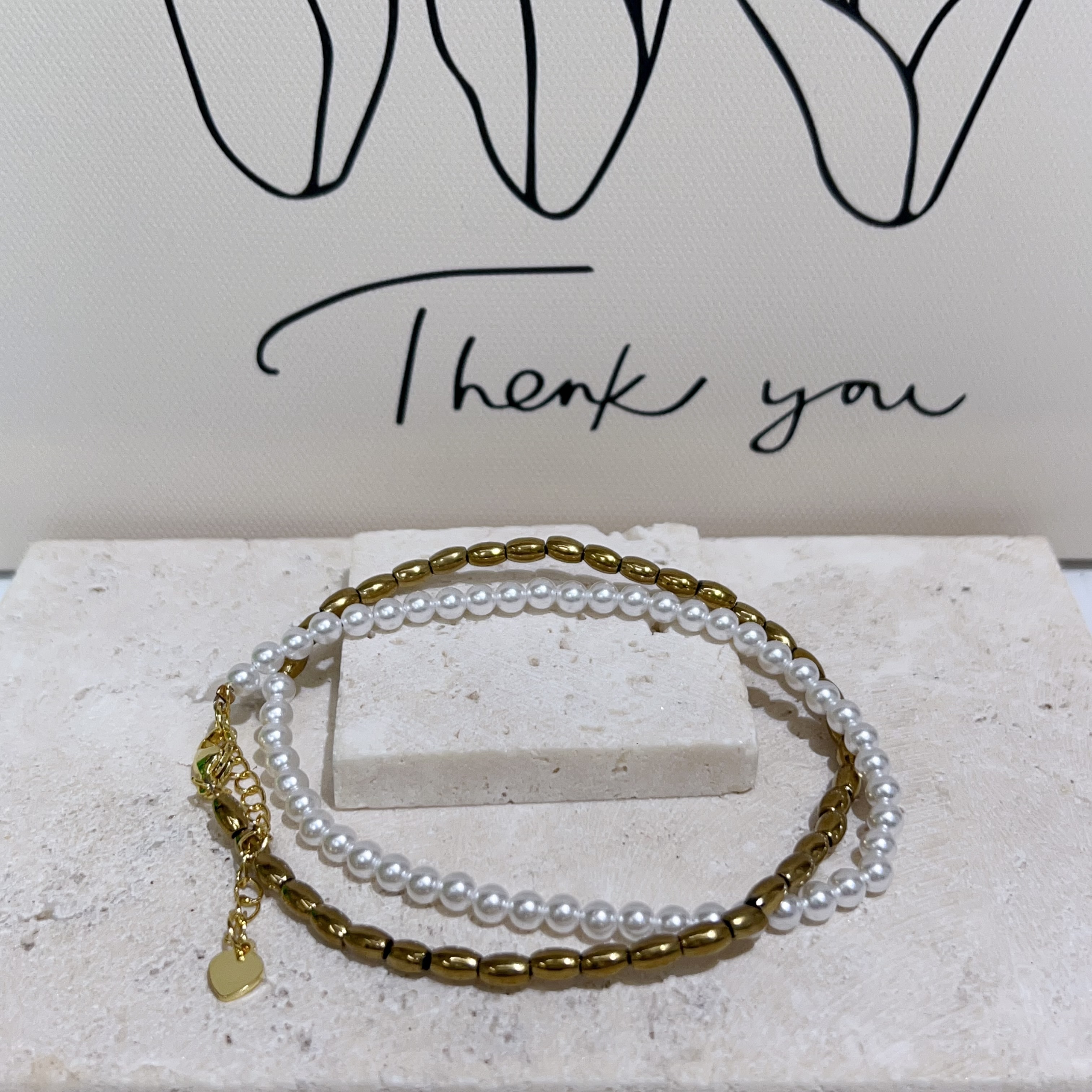 黑膽石貝珠半拼頸鏈 42-47cm