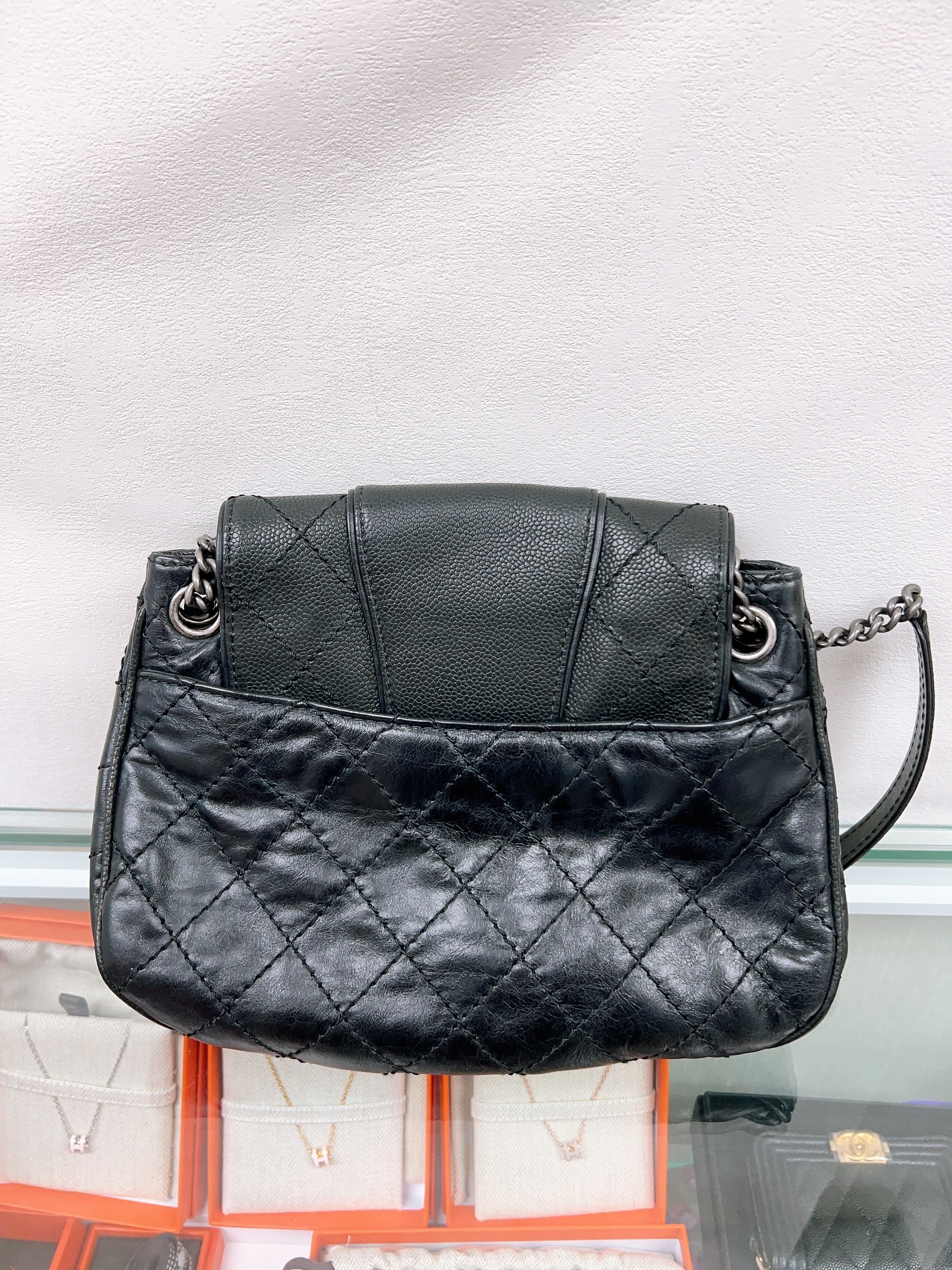 Chanel flap bag black silver