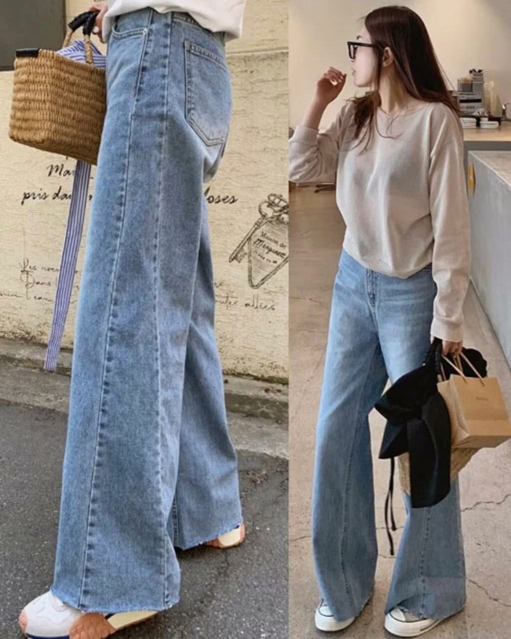 【顯瘦腿長的側拼接造型直筒牛仔寬褲】( L 現貨 )（ M 預購/年後追加發貨）