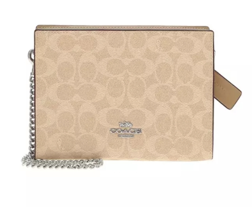 [S] COACH SILVER/SAND/TAUPE SLIM CROSSBODY SIGNATURE CANVAS, 196395556205 (SCO1169)