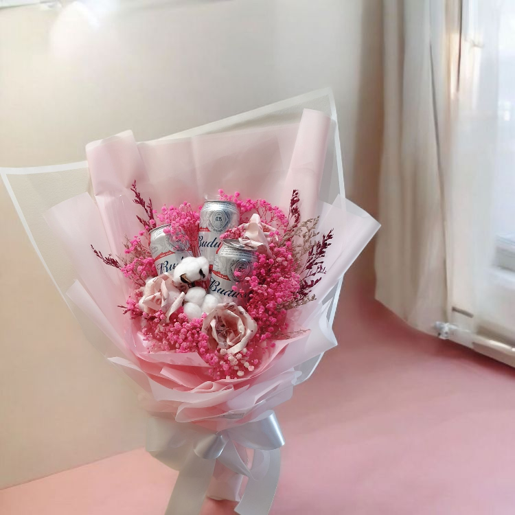 啤酒花束粉紅色包裝