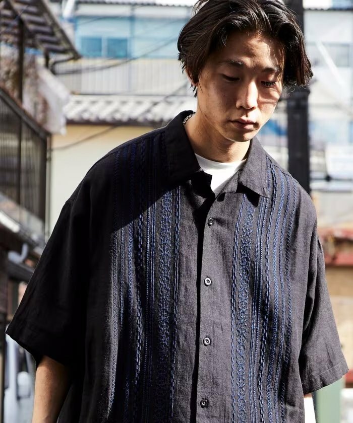 Freak's store 圖騰繡花棉麻古巴襯衫