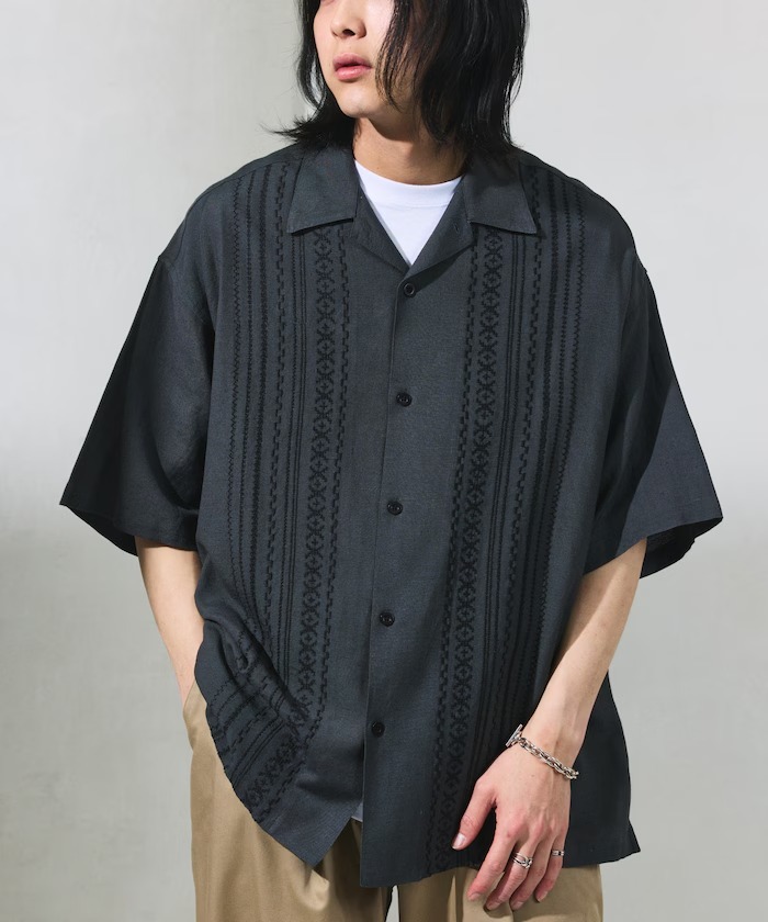 Freak's store 圖騰繡花棉麻古巴襯衫