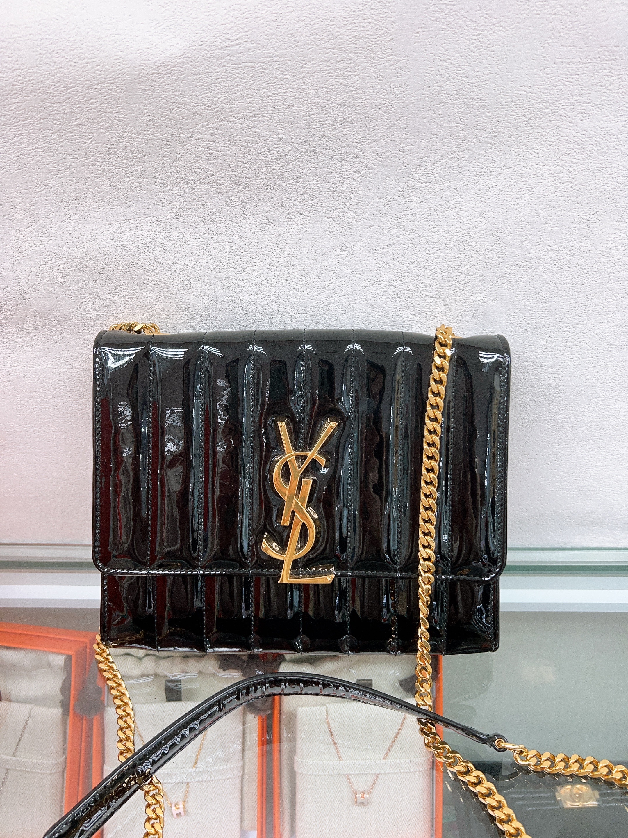 YSL Saint Laurent vicky chain bag black patent