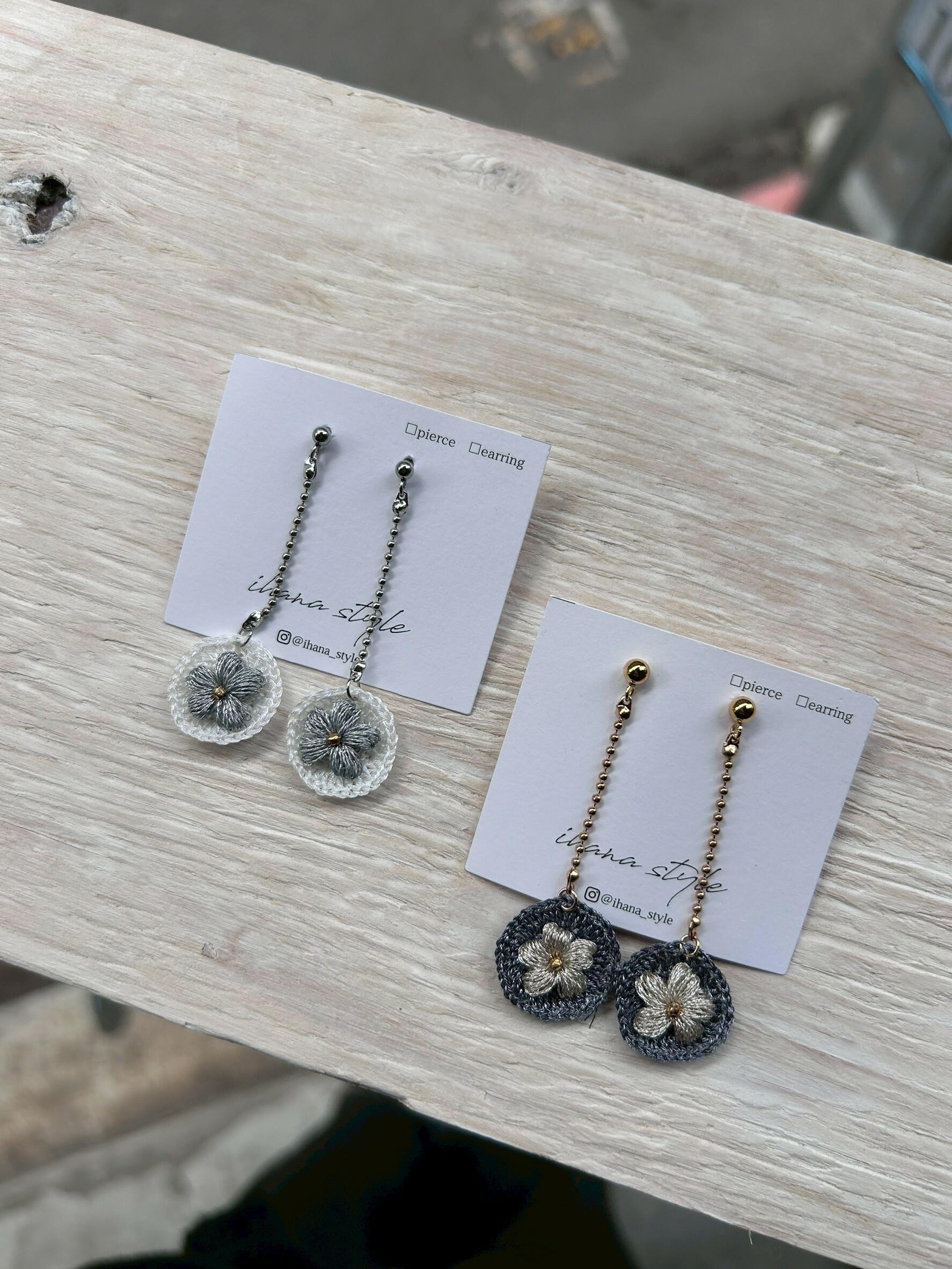 [ihana style] 小花刺繡耳環 | 耳針 | NO.6