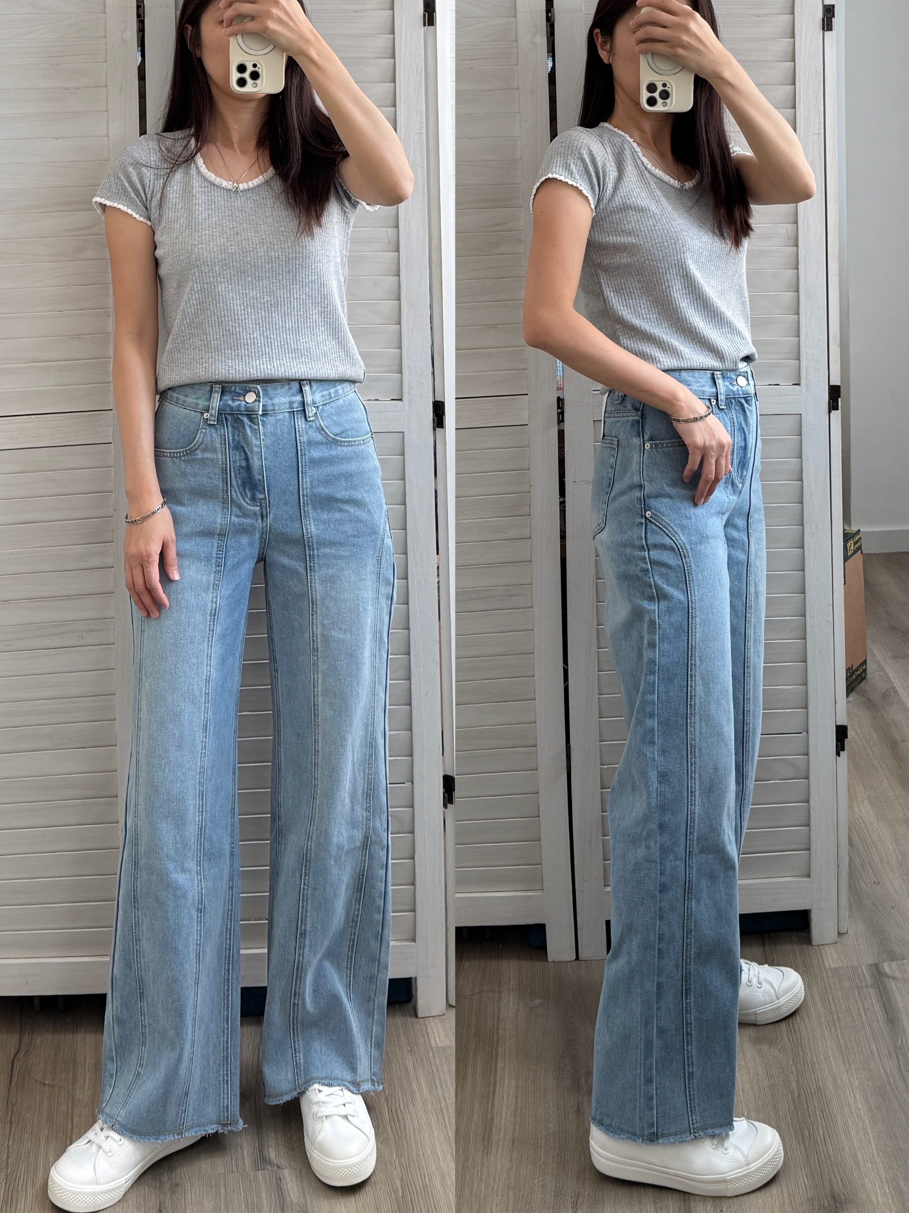 JS1118 車線立體剪裁直筒牛仔褲 （碼數偏大）