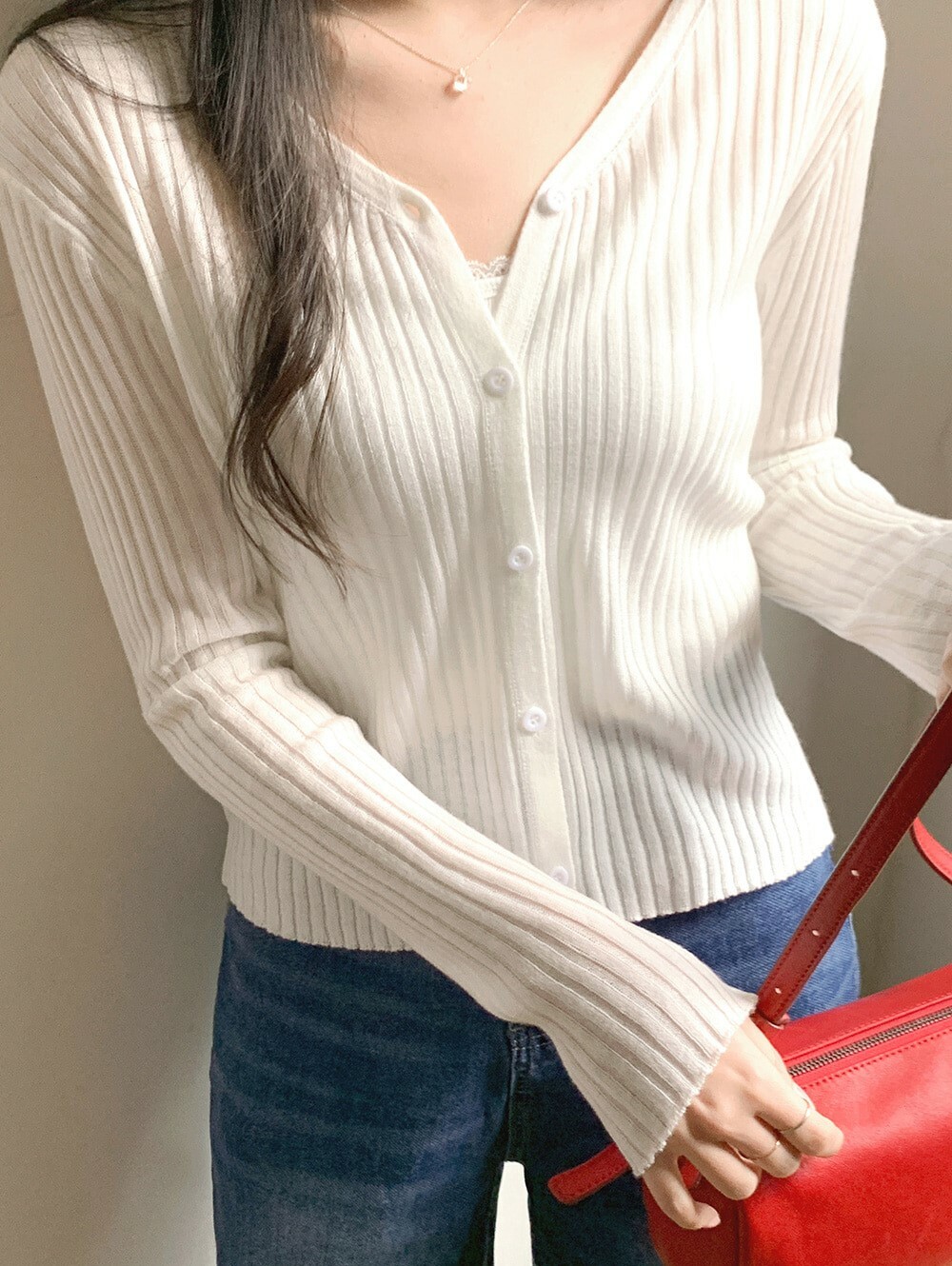 韓國grace muse授權 春季調色盤坑條V領鈕扣開襟衫