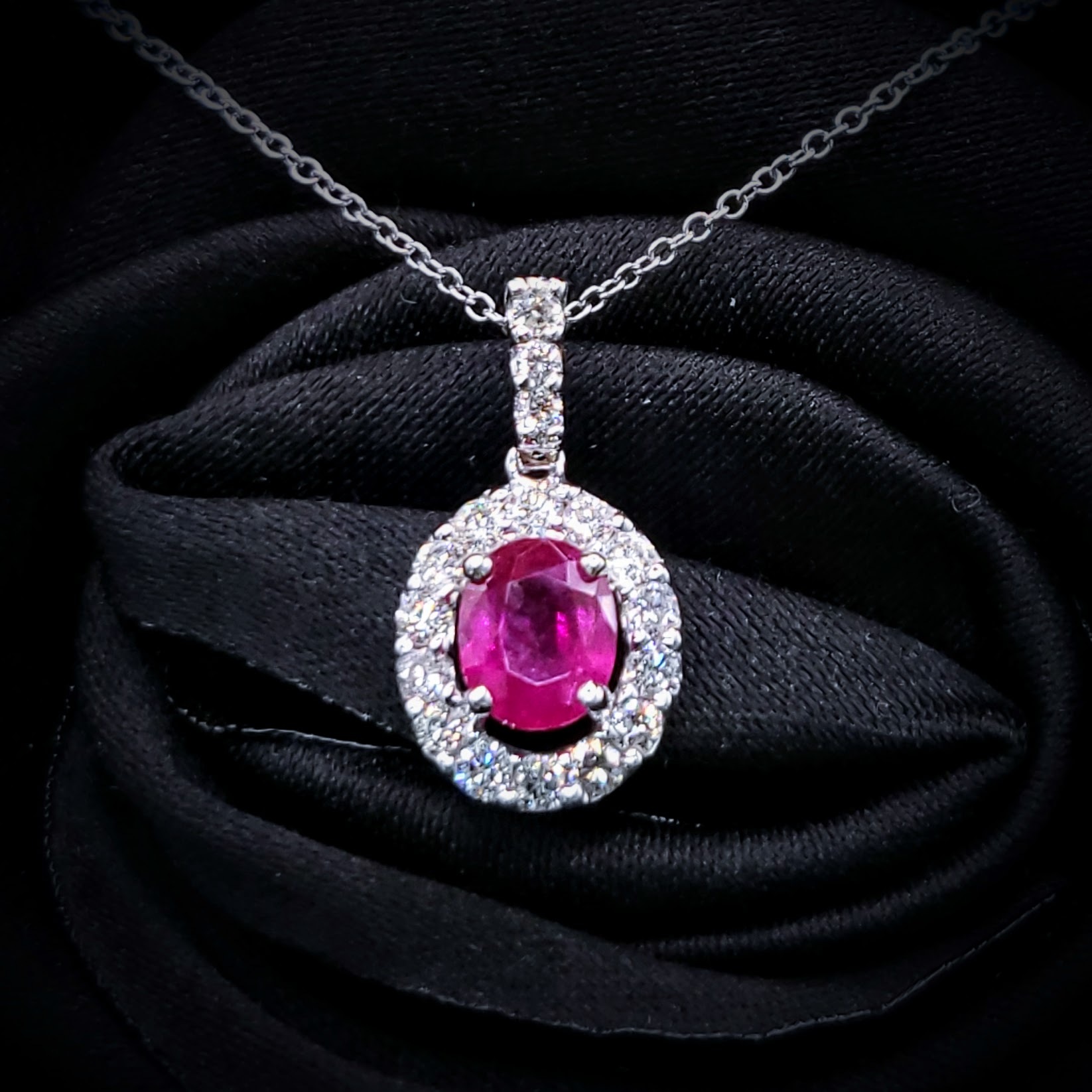 18K White Gold 0.80 Ruby and Diamond Pendant