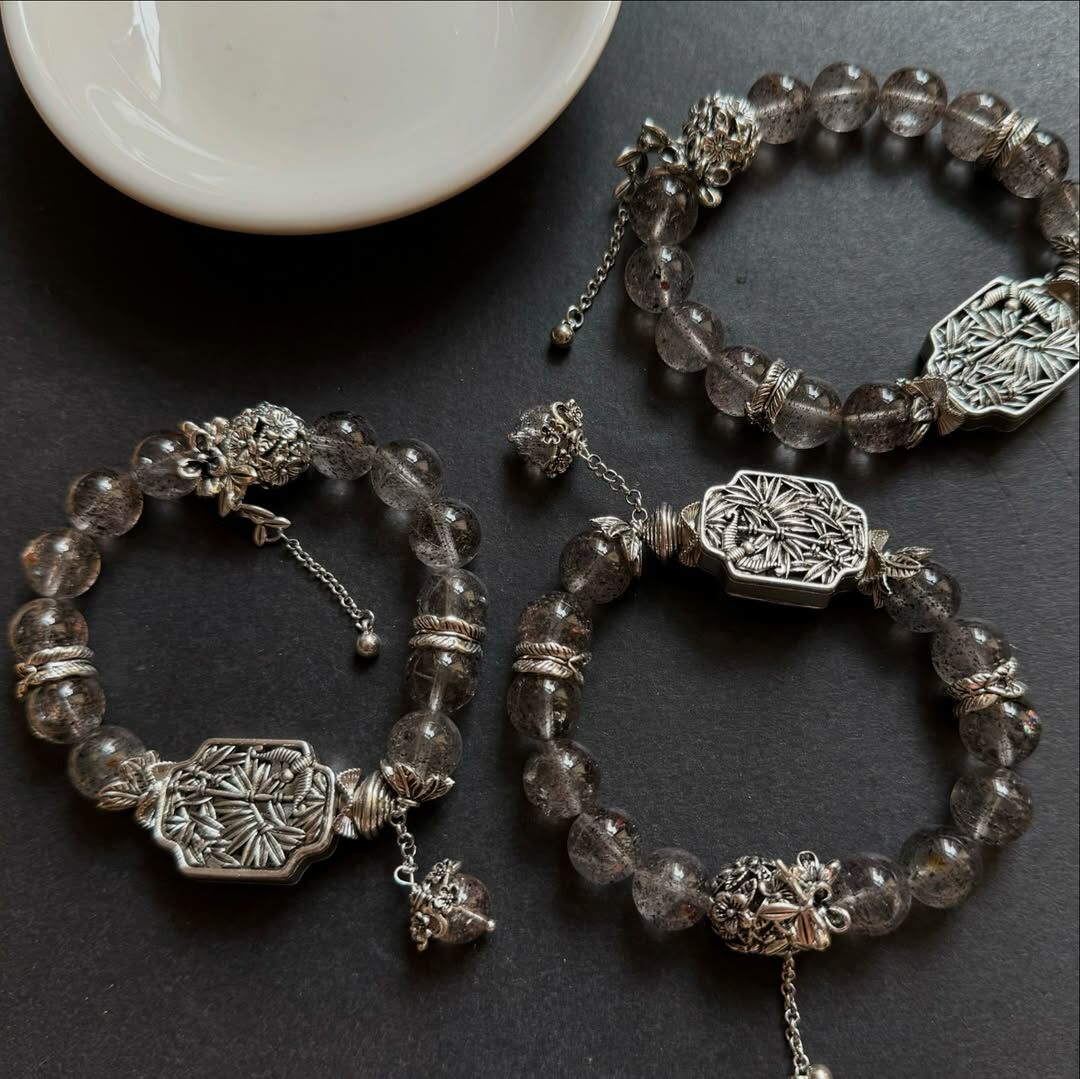 [原石] 火龍果石黑雲母 黑雲母水晶 設計款水晶手串