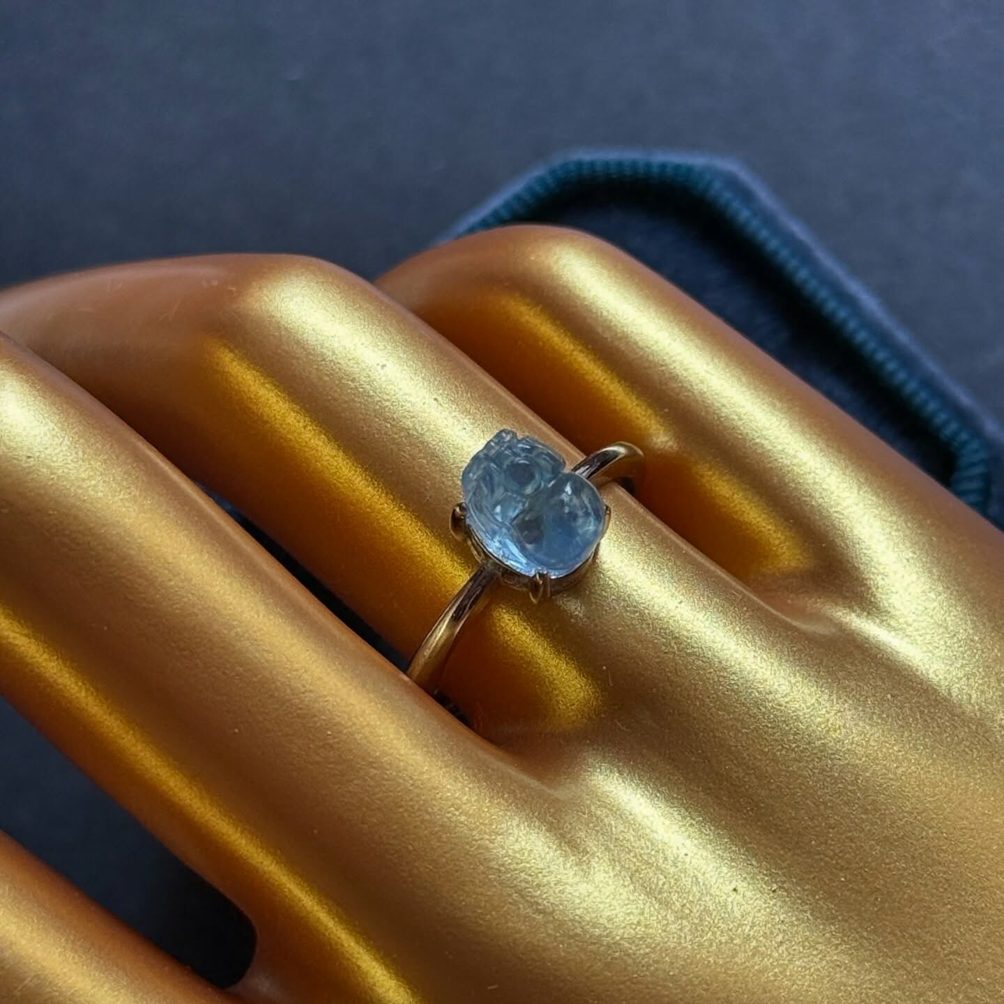 [原石] 海藍寶 貔貅 水晶戒指