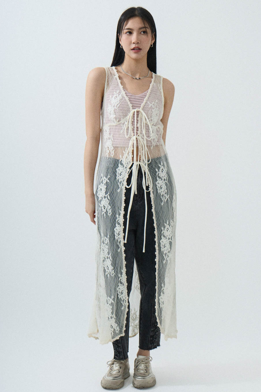 蕾絲長背心外套 (現貨款式）