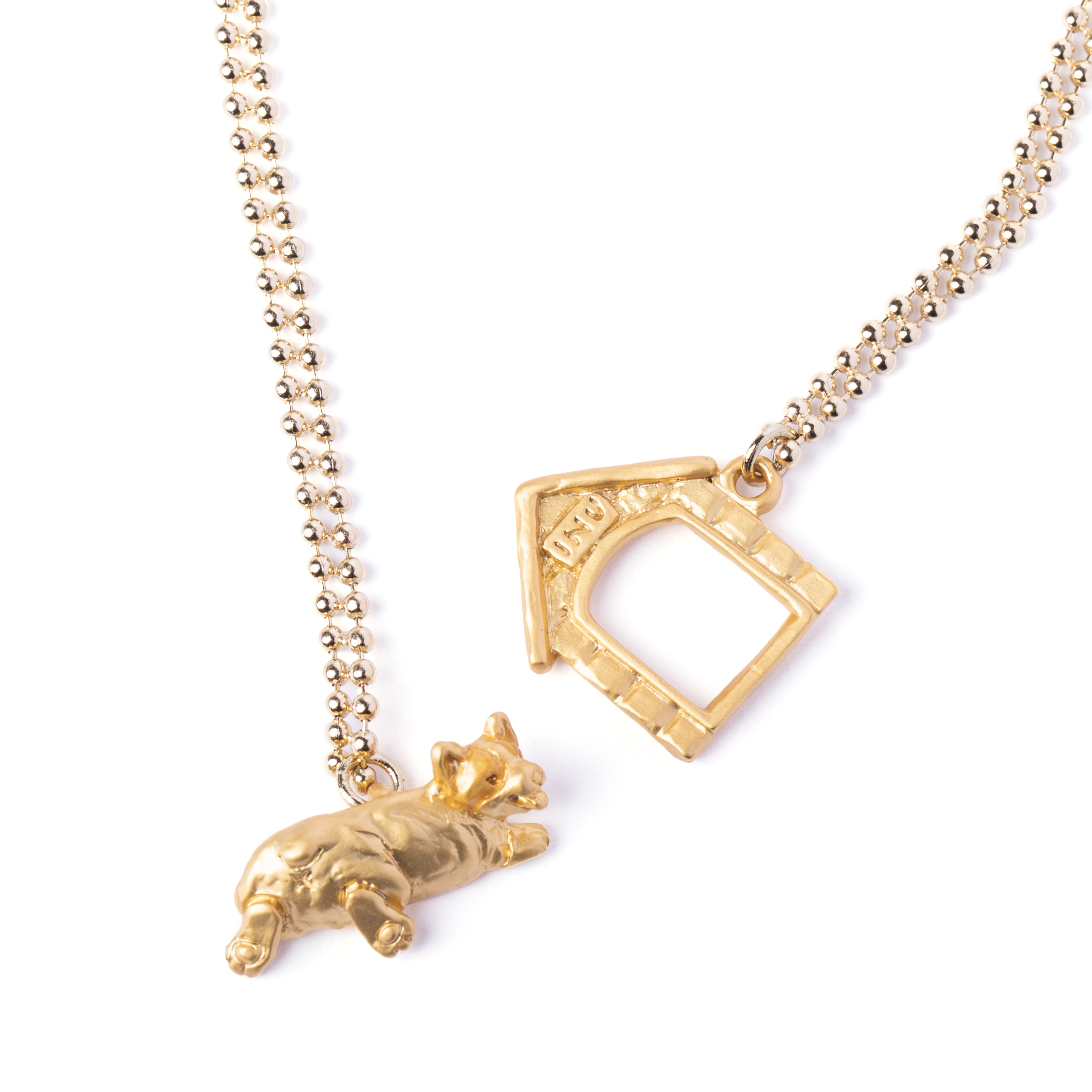 哥基在牠珍貴的狗舍前瞌眼瞓頸鏈