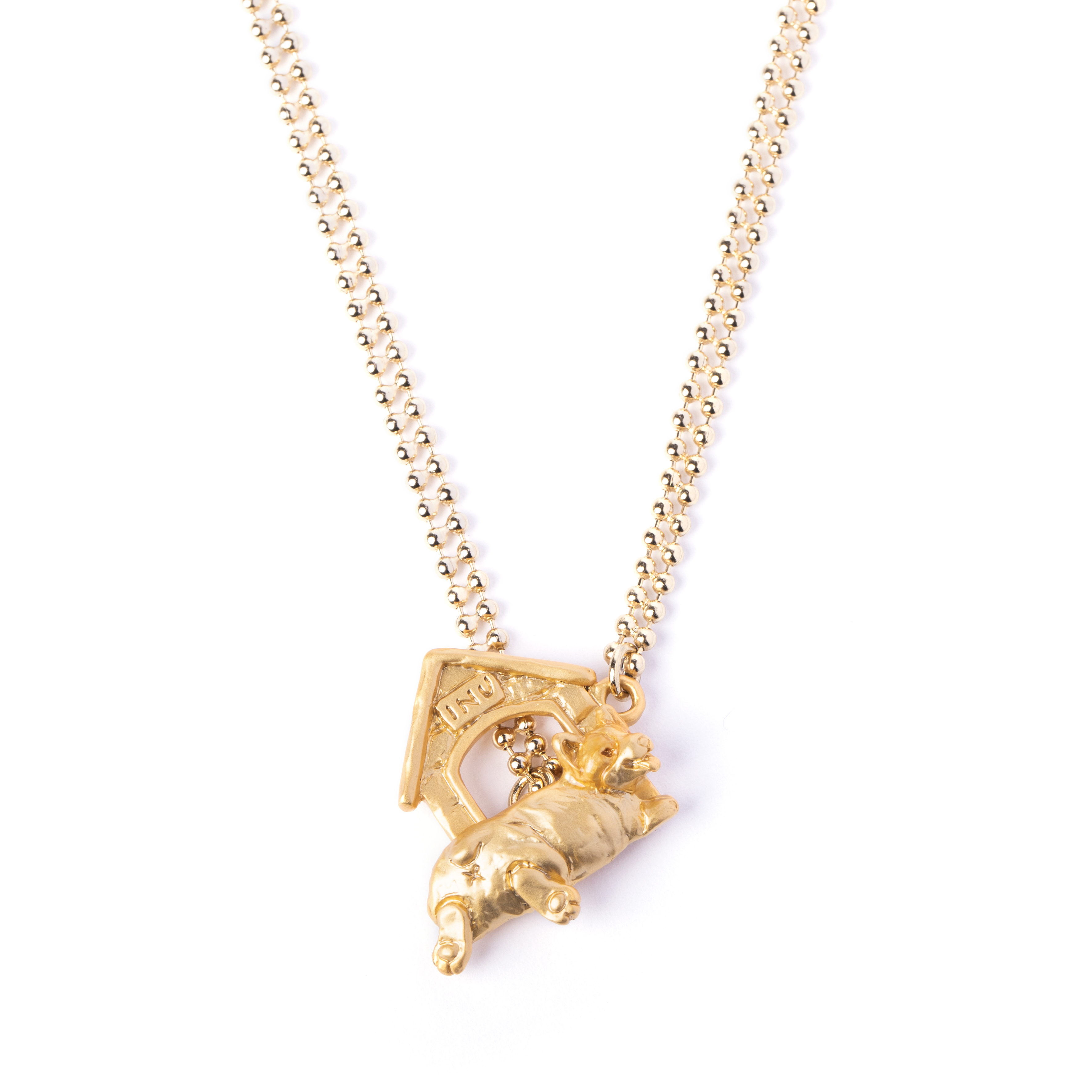 哥基在牠珍貴的狗舍前瞌眼瞓頸鏈