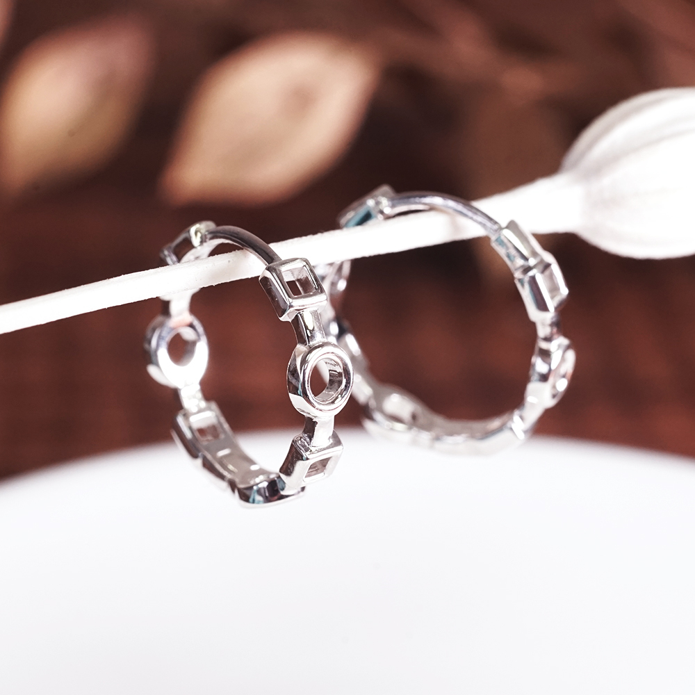 純銀 方圓幾何 易扣耳環 925純銀耳環 女生耳環