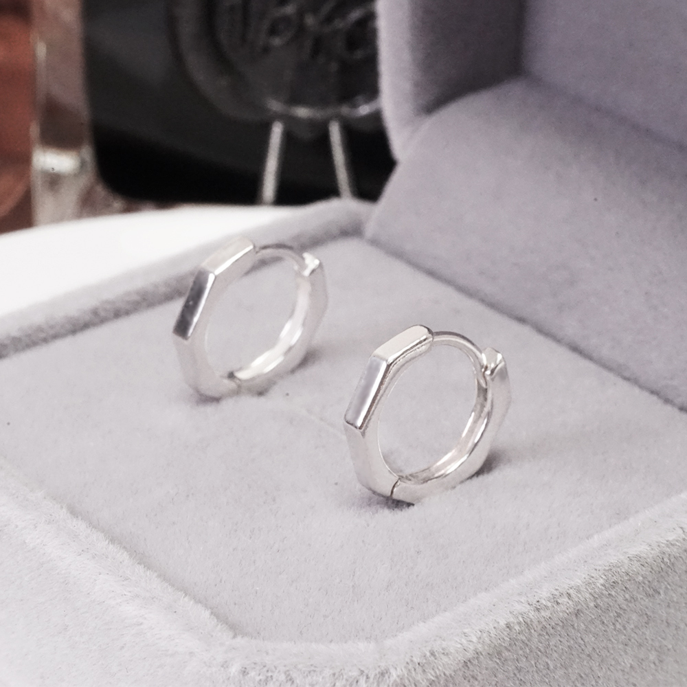 純銀 極簡八角形 易扣耳環 925純銀耳環 女生耳環 男生耳環