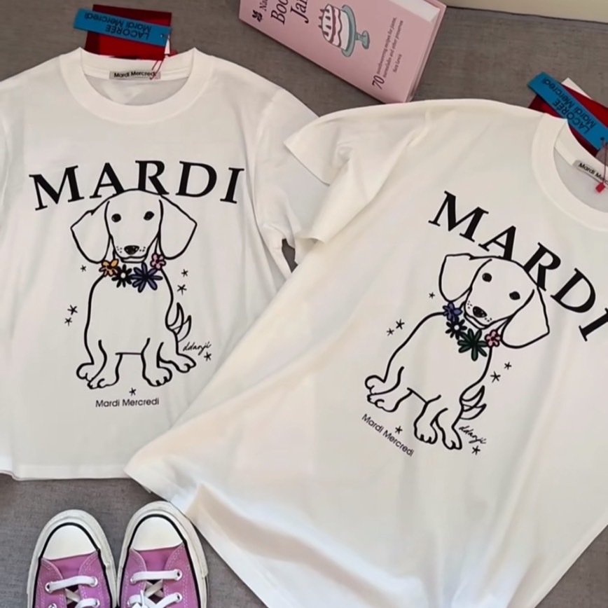 MARDI MERCREDI 韓國限定 藍標 臘腸狗 珍珠項鍊 短版 短袖