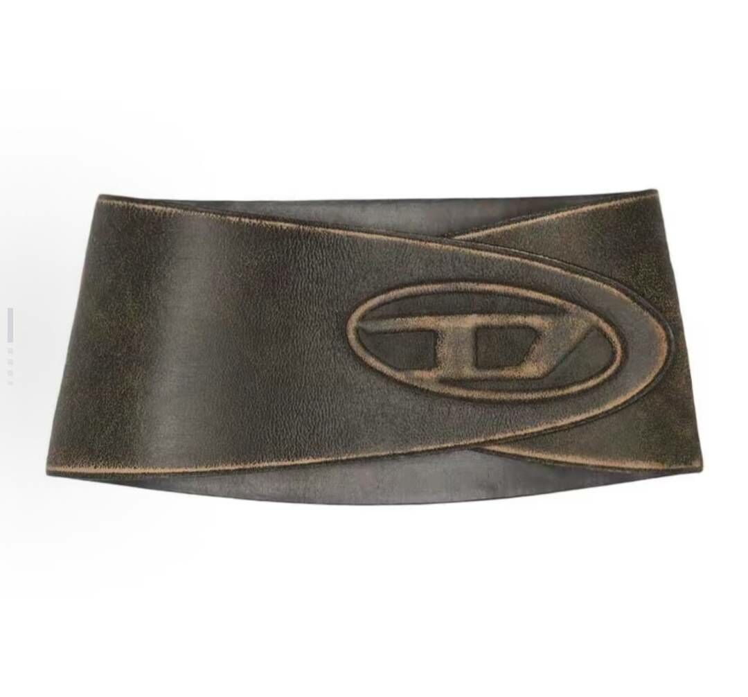 【代購】DIESEL 迪赛 DIESEL OVAL-D系列 抽象印花修身 辣妹皮短裙 女款 棕色